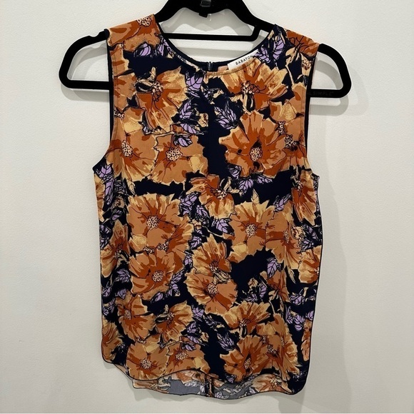 Aritzia Babaton Orange and Purple Floral Sleeveless Blouse - Picture 2 of 8